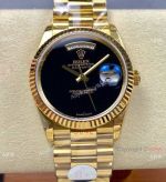 8+ Factory Rolex DayDate 36 'Gain Weight' Black Lacquer Dial Gold Case Watch
